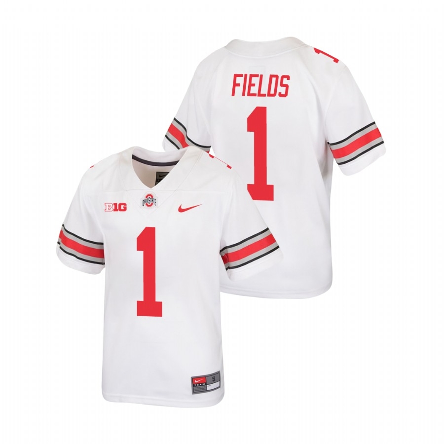 Ohio State Buckeyes Youth NCAA Justin Fields #1 White Replica College Football Jersey TYH4449GS